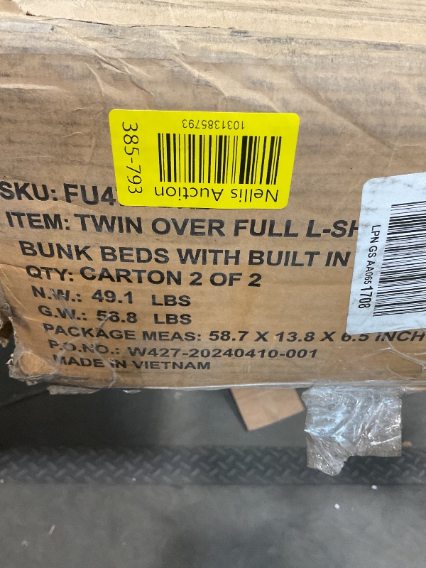Photo 1 of **SELLING FOR PARTS AS PARTIAL SET. ONE BOX OF TWO**LINKHOO Bunk Bed Twin Over Full Size with Desk and Grid Panel L-Shaped Metal Bunk Bed with Guardrails, Ladder & Storage Shelves Loft Beds, Converts Into 2 Beds, No Box Spring Needed,Black