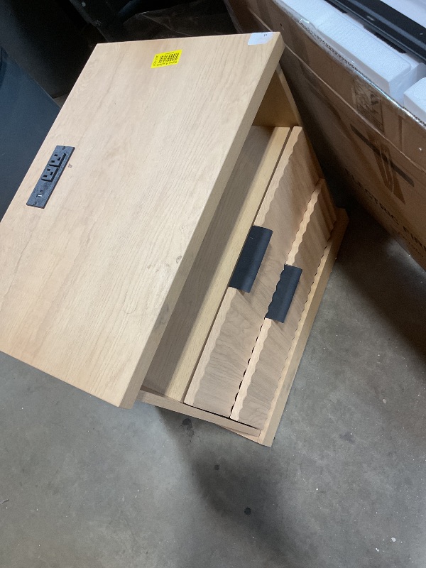Photo 1 of **DIRT. SCRAPE**VASAGLE MAXE Collection - Nightstand with Charging Station, Fluted Night Stand, Bedside Table, Mid Century Modern Side End Table, 2 Drawers, 2 AC Outlets, 2 USB Ports, Oak Beige ULET626Y01S