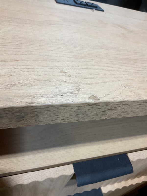 Photo 1 of **DIRT. SCRAPE**VASAGLE MAXE Collection - Nightstand with Charging Station, Fluted Night Stand, Bedside Table, Mid Century Modern Side End Table, 2 Drawers, 2 AC Outlets, 2 USB Ports, Oak Beige ULET626Y01S