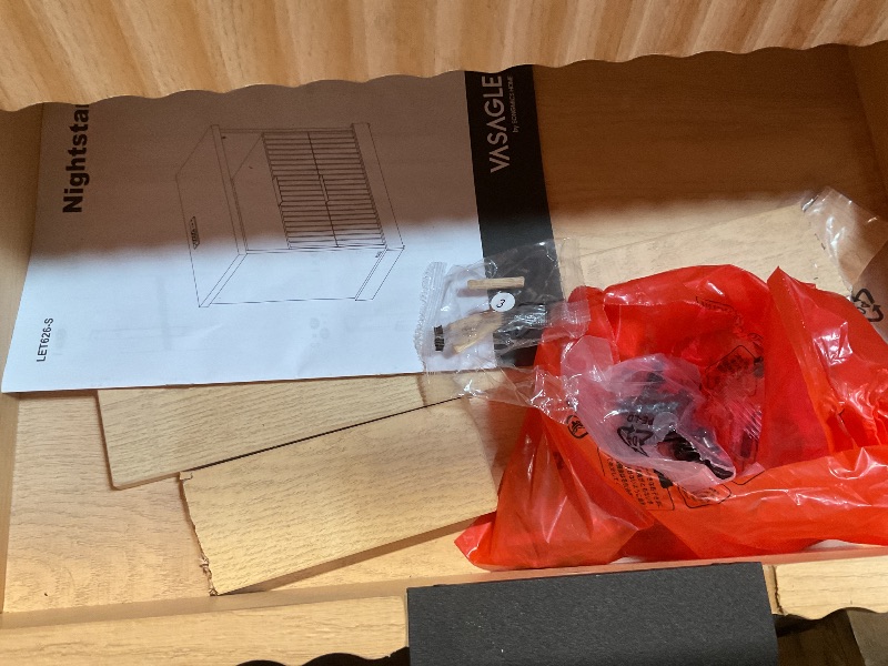 Photo 1 of **BASE PIECE LOOSE ON FRONT. DIRT**VASAGLE MAXE Collection - Nightstand with Charging Station, Fluted Night Stand, Bedside Table, Mid Century Modern Side End Table, 2 Drawers, 2 AC Outlets, 2 USB Ports, Oak Beige ULET626Y01S