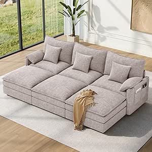 Photo 1 of **DIRT FROM TRANSPORT ONE SECTION. 3 BOXES. 1 UNBOXED SINGLE**Vesgantti 108" Sectional Sleeper Sofa, 6-Seater Modular Cloud Couch with Flexible Ottomans, Chenille Large Sofa Bed Convertible Deep Seat Couches for Living Room, Bedroom and Apartment, Light B
