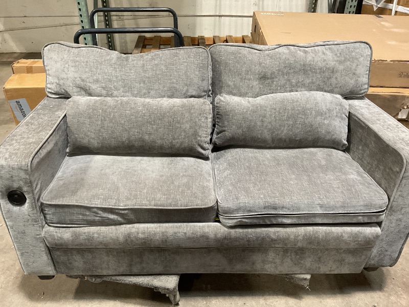 Photo 1 of ***MINOR DAMAGE, DIRTY FROM TRANSPORT ***Marsail Pull Out Sofa Bed, Full Size Sleeper Sofa with Memory Foam Mattress, 2 USB Charging and Removable Covers, Loveseat for Living Room, Apartment, Supports 600 LBS, Chenille Fabric, Grey