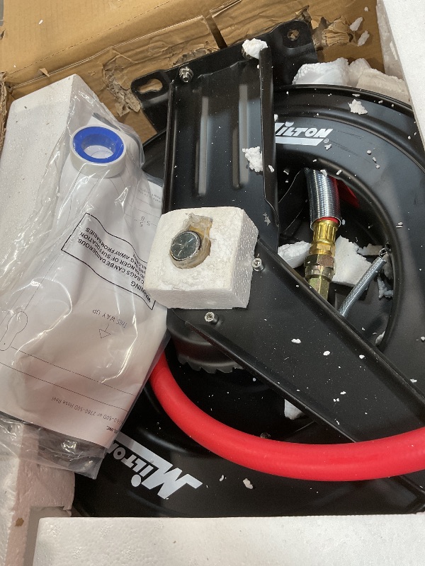 Photo 1 of **SCRAPE DAMAGE** Milton 2780-50D - Steel Dual Arm Auto-Retractable Air Hose Reel, 1/2" x 50 ft. Rubber Hose - 300 Max PSI