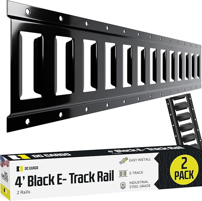 Photo 1 of **SCRAPE DAMAGE**DC Cargo Mall E Track Tie Down Rail Kit 4' (2 Pack) for Garages, Vans, Trailers, Motorcycle Tie Downs, ATV Mountings - Powder-Coat Black - Secure Cargo & Heavy Loads Up to 2,000 lbs