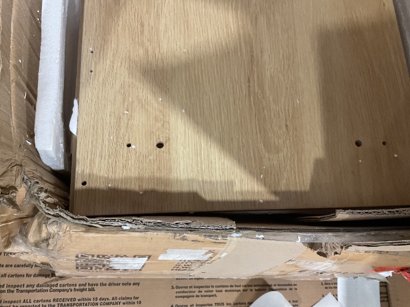 Photo 1 of **MAJOR DAMAGE. BIG PIECE SPLIT. SELLING FOR PARTS. MINOR DORNER DAMAGE**GarveeHome TV Stand, 72 in Wave Pattern Entertainment Center with 2 Glass Door Cabinets, Farmhouse TV Media Console with Open Storage Compartments for Living Room, Natural