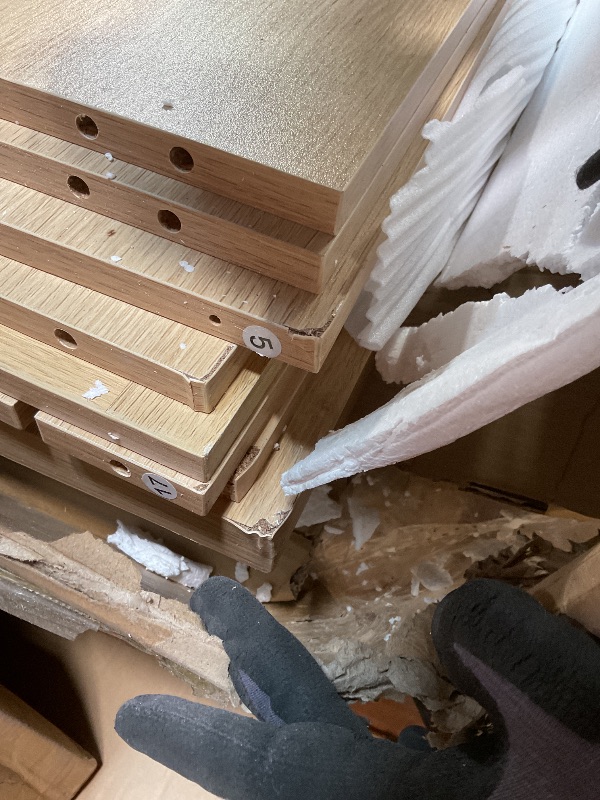 Photo 1 of **MAJOR DAMAGE. BIG PIECE SPLIT. SELLING FOR PARTS. MINOR DORNER DAMAGE**GarveeHome TV Stand, 72 in Wave Pattern Entertainment Center with 2 Glass Door Cabinets, Farmhouse TV Media Console with Open Storage Compartments for Living Room, Natural