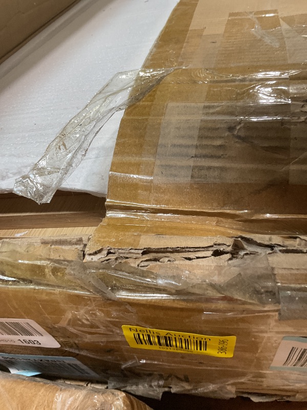 Photo 1 of **MAJOR DAMAGE. BIG PIECE SPLIT. SELLING FOR PARTS. MINOR DORNER DAMAGE**GarveeHome TV Stand, 72 in Wave Pattern Entertainment Center with 2 Glass Door Cabinets, Farmhouse TV Media Console with Open Storage Compartments for Living Room, Natural