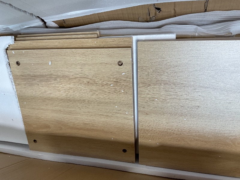 Photo 1 of **MAJOR DAMAGE. BIG PIECE SPLIT. SELLING FOR PARTS. MINOR DORNER DAMAGE**GarveeHome TV Stand, 72 in Wave Pattern Entertainment Center with 2 Glass Door Cabinets, Farmhouse TV Media Console with Open Storage Compartments for Living Room, Natural