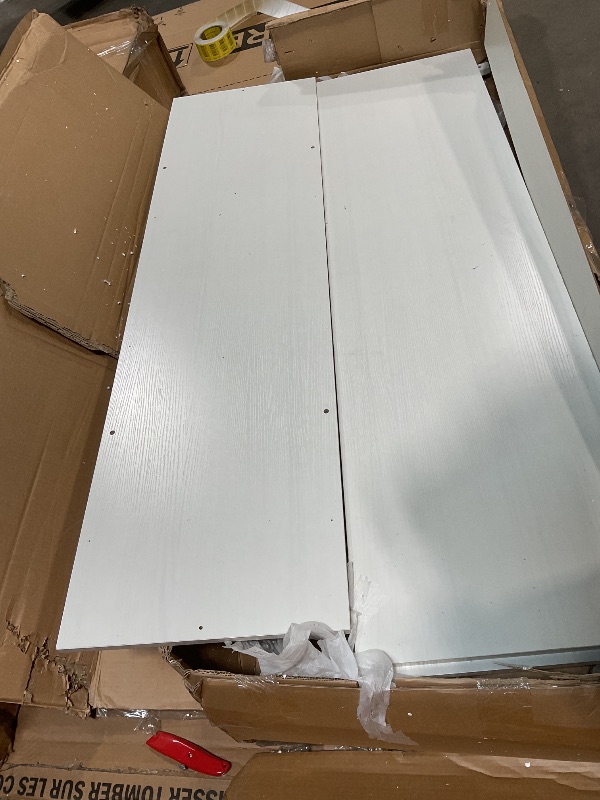 Photo 1 of **SELLING FOR PARTS. MAJOR DAMAGE TO MULTIPLE SMALLER PIECES**ComeWay Fireplace TV Stand for up to 65 Inch TVs, Farmhouse TV Stand with Open Shelves & Rustic Sliding Barn Doors, Mid Century Modern Wood Entertainment Center for Living Room Office, White