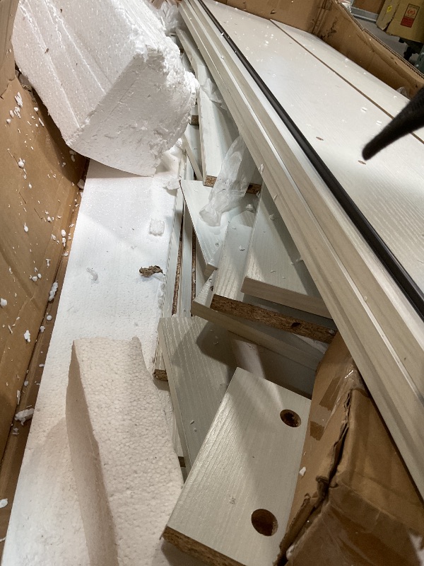 Photo 1 of **SELLING FOR PARTS. MAJOR DAMAGE TO MULTIPLE SMALLER PIECES**ComeWay Fireplace TV Stand for up to 65 Inch TVs, Farmhouse TV Stand with Open Shelves & Rustic Sliding Barn Doors, Mid Century Modern Wood Entertainment Center for Living Room Office, White