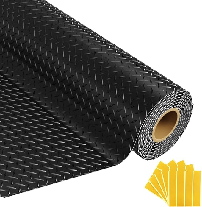 Photo 1 of ***PHOTO FOR REFERENCE, 1 ROLL, NO TAPE***Grandroad auto 10x20 FT Garage Floor Mat, 2.8mm Thickened Flooring Roll for Under Car Diamond Plate PVC Rubber Mat with 20 Pcs Tapes, Non-Slip Floor Mat for Garage, Warehouse, Gyms, Trailer, Black