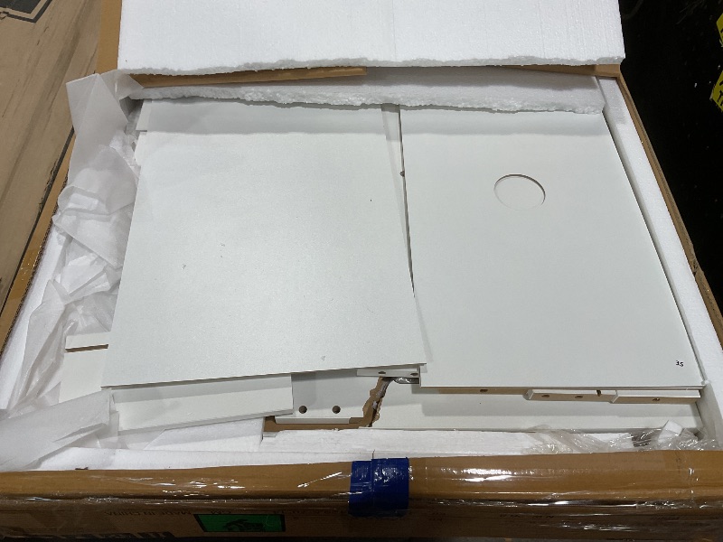 Photo 1 of ***BOX 2 ONLY , MAJOR DAMAGE ******Pamapic Glass Top Vanity Desk with Mirror and Lights, 11 Drawers Makeup Vanity with Charging Station and Chair, Golden Handles Dressing Table, 3 Lighting Modes Makeup Table, White