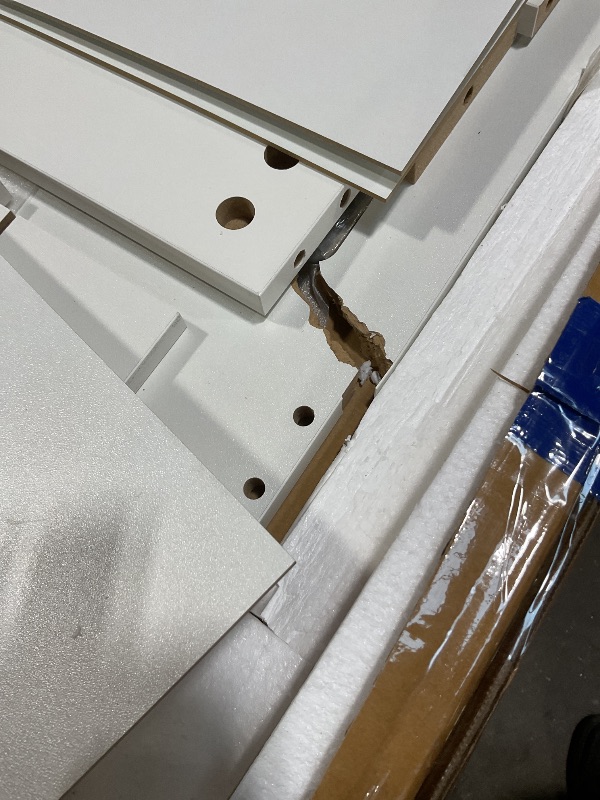 Photo 1 of ***BOX 2 ONLY , MAJOR DAMAGE ******Pamapic Glass Top Vanity Desk with Mirror and Lights, 11 Drawers Makeup Vanity with Charging Station and Chair, Golden Handles Dressing Table, 3 Lighting Modes Makeup Table, White