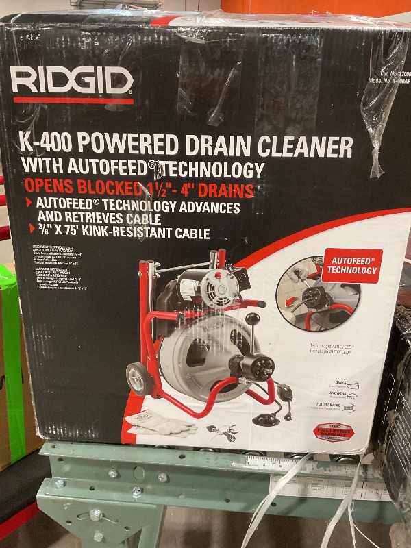 Photo 1 of ***USED, UNTESTED, RUSTED***RIDGID® 27008 K-400 Drum Drain Cleaning Machine Kit, 1-1/2 to 3 in Drain Line, 1/3 hp, 115 VAC