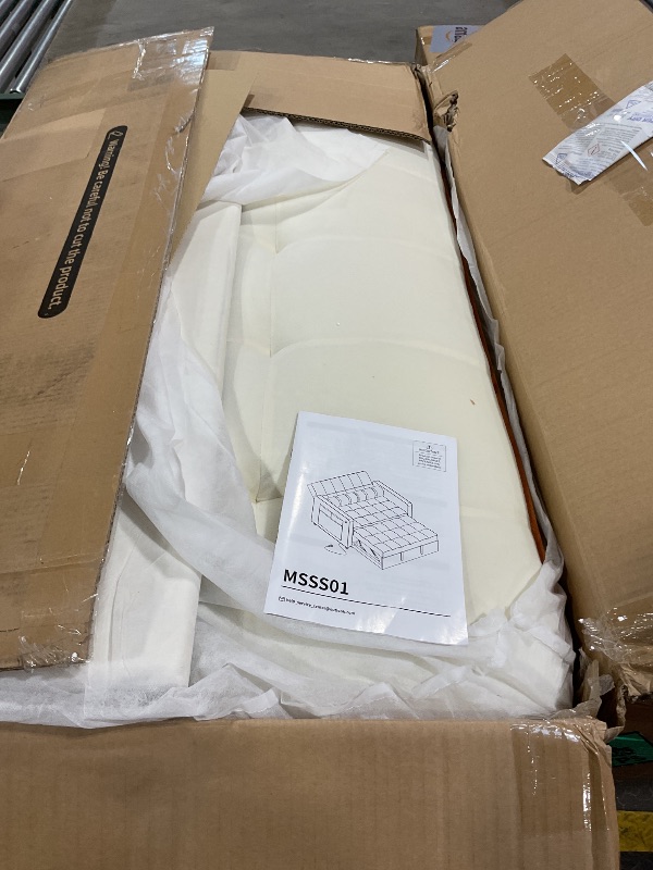 Photo 1 of ***PARTIAL SET, BOX 1 ONLY***Marsail 3-in-1 Convertible Futon Sleeper Sofa Bed, Pull Out Couch with Adjustable Backrest, USB Charging & Side Pockets, Velvet Fabric Sofa for Living Room, Apartment, Loveseat, Beige