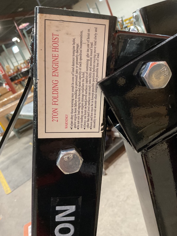 Photo 1 of ***USED, MINOR DAMAGE, PARTS MISSING***2-Ton Folding Engine Hoist Cherry Picker 44 Lb Capacity Hydraulic Shop Crane with Telescoping Boom 6 Caster Wheels for Automotive Repair Garage Use Includes Hitch and Storage Stand Black