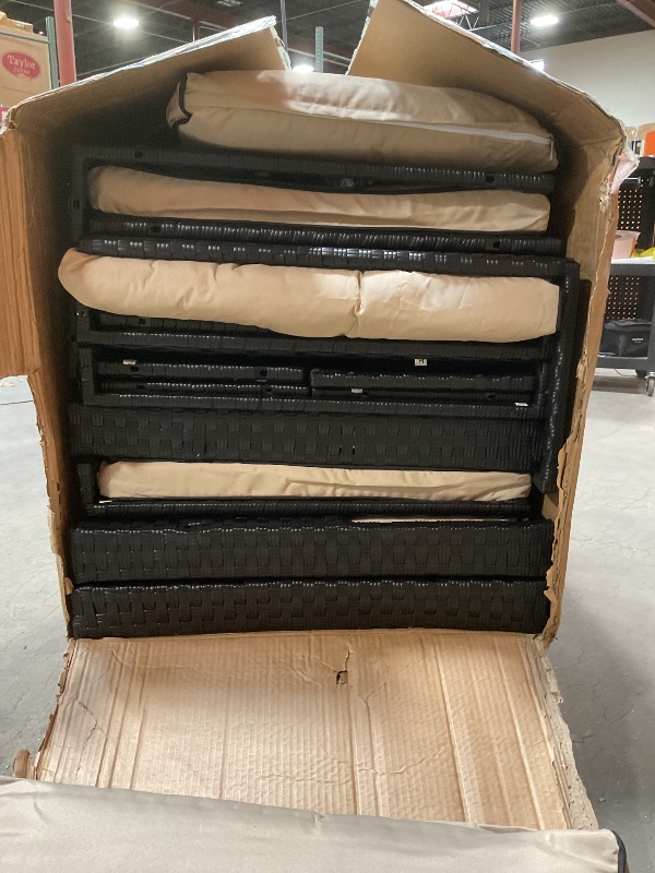 Photo 1 of ***PARTIAL SET ***Shintenchi 5 Pieces Outdoor Patio Sectional Sofa Couch, Black PE Wicker Furniture Sets, Patio Conversation Sets with Washable Cushions Glass Coffee Table for Garden, Poolside, Backyard,(Khaki)