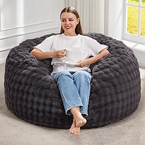 Photo 1 of ***MAJOR DAMAGE, DIRTY***Hobestluk Bean Bag Chairs Beanbag Chair with Filler Adult Bean Bags with Fluffy & Machine Washable Cover, Giant Bean Bag Chairs for Aduts (Dark Grey, 4FT-44" x 44" x 24")