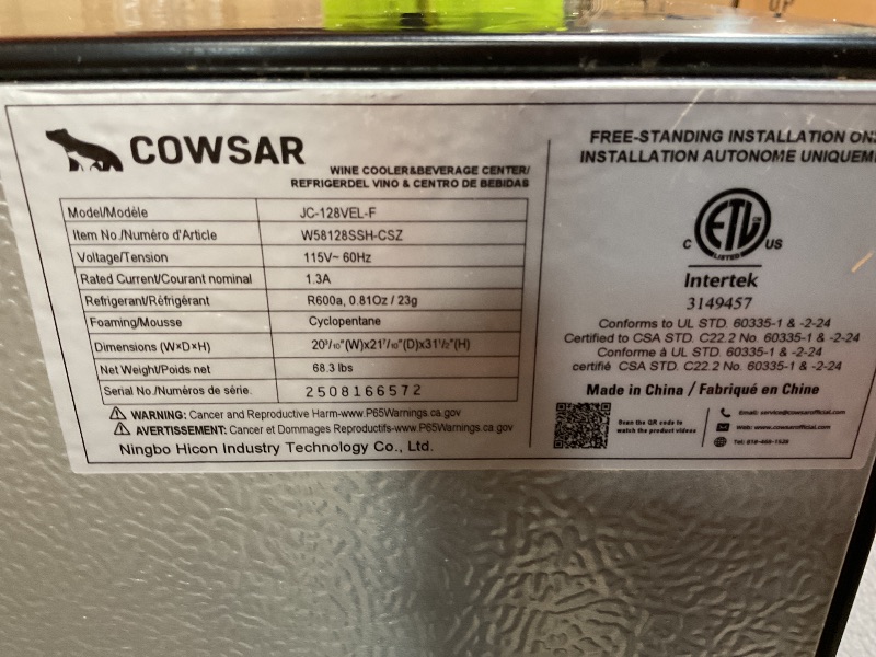 Photo 1 of ***MINOR DINKS/SCRATCHES***COWSAR 4.5 Cu.Ft Wine Fridge 37 Bottle, ETL Approved Freestanding Wine Cooler 145 Can Beverage Refrigerator with Stainless Steel Reversible Glass Door, Drink Fridge for Home Bar, Kitchen, Game Room