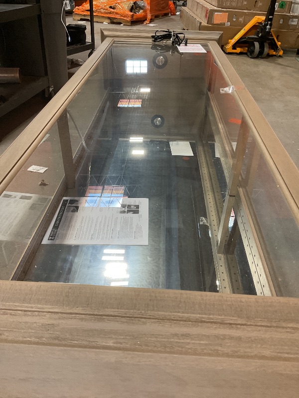 Photo 1 of ***MINOR DAMAGE/SIDE OF BASE BROKE OFF/ LOOK AT PHOTOS FOR DETAILS ***Howard Miller Hoffmann Curio Cabinet II - Grey Finish Adjustable Glass Shelves with Interior Lightning Best for Collectibles, Decorative Items, Living Room Office and Home Decor Floor M