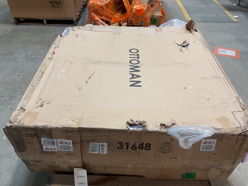 Photo 1 of ***MINOR DAMAGE, DIRTY FROM TRANSPORT ***Signature Design by Ashley Rawcliffe Contemporary Square Oversized Accent Ottoman with Foam Cushion and Chenille Microfiber Fabric, 55" by 55", Beige