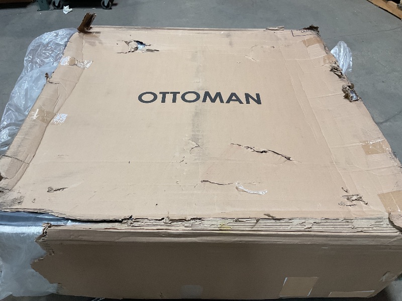 Photo 1 of ***MINOR DAMAGE, DIRTY FROM TRANSPORT ***Signature Design by Ashley Rawcliffe Contemporary Square Oversized Accent Ottoman with Foam Cushion and Chenille Microfiber Fabric, 55" by 55", Beige