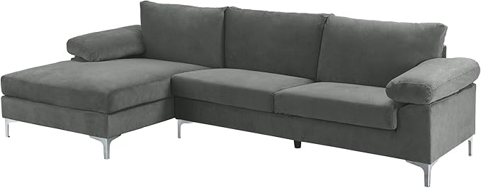 Photo 1 of ***PHOTO FOR REFERENCE, EMERALD ***Casa Andrea Milano LLC Modern Large Velvet Fabric Sectional Sofa, L-Shape Couch with Extra Wide Chaise Lounge, Emerald 