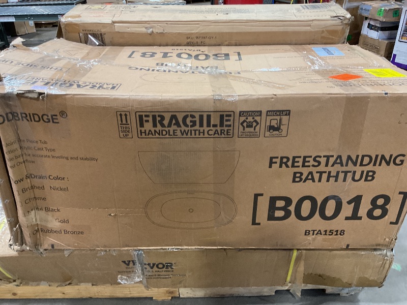 Photo 1 of ***MAJOR DAMAGE ***WOODBRIDGE 59" Acrylic Freestanding Bathtub Contemporary Soaking Tub, White Acrylic (Chrome Drain/Overflow),BTA1518 -C-Drain &O