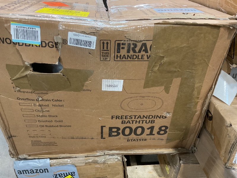 Photo 1 of ***MAJOR DAMAGE ***WOODBRIDGE 59" Acrylic Freestanding Bathtub Contemporary Soaking Tub, White Acrylic (Chrome Drain/Overflow),BTA1518 -C-Drain &O