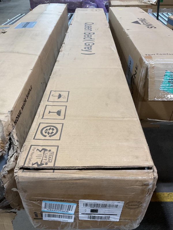 Photo 1 of ***BOX A ONLY, PARTIAL SET ***IDEALHOUSE Queen Size Canopy Bed Frame with Nailhead Decoration Headboard?Upholstered Bed Frame with Poles 4 Corner Bed Bracket,Solid Wood Slats Support,No Box Spring Needed,Noise Free,Gray