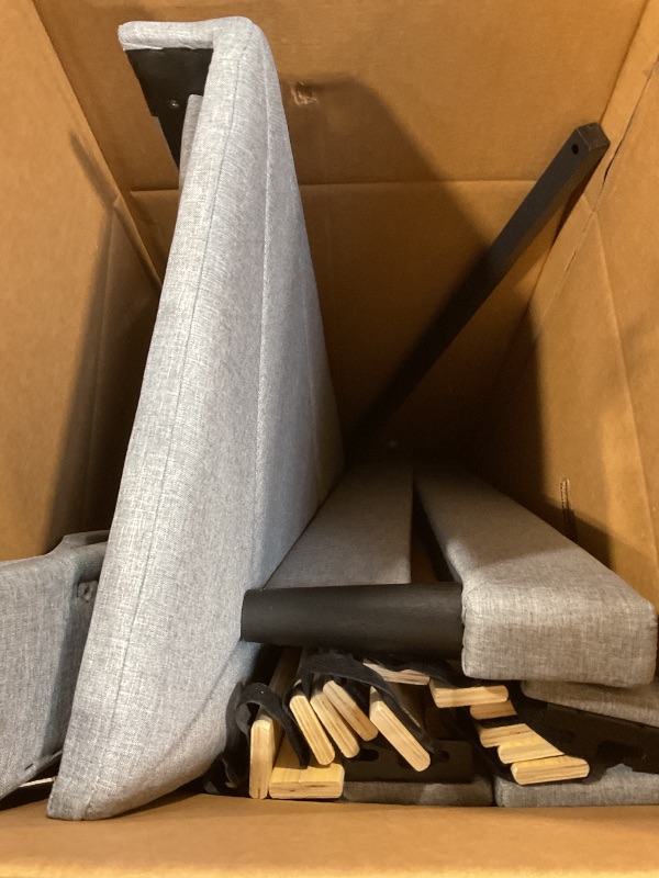 Photo 1 of ***USED, UNKNOWN MISSING HARDWARE ***Feonase Twin Size Bed Frame with Charging Station, Upholstered Linen Bedframe with Wingback Headboard, Solid Wood Slats Support, No Box Spring Needed, Noise Free, Beige