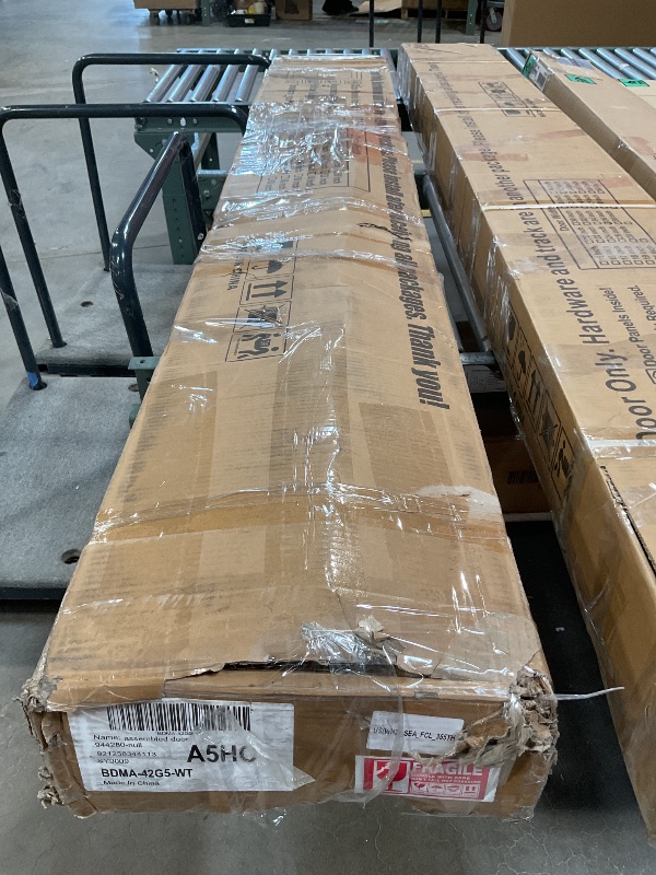 Photo 1 of *** DOOR ONLY, MISSING HARDWARE ***SmartStandard 24in x 84in Double Glass Sliding Barn Door with 5FT Bypass Sliding Barn Door Hardware Kit, 5-Panel Frosted Glass,Waterproof, Save Space, Easy Install, Fit 36"-40" Openning, White