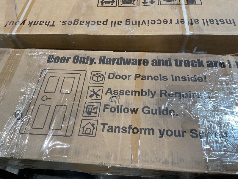 Photo 1 of ***DOOR ONLY, MISSING HARDWARE ***SmartStandard 24in x 84in Double Glass Sliding Barn Door with 5FT Bypass Sliding Barn Door Hardware Kit, 5-Panel Frosted Glass,Waterproof, Save Space, Easy Install, Fit 36"-40" Openning, White