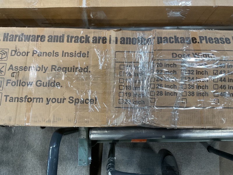 Photo 1 of ***DOOR ONLY, MISSING HARDWARE ***SmartStandard 24in x 84in Double Glass Sliding Barn Door with 5FT Bypass Sliding Barn Door Hardware Kit, 5-Panel Frosted Glass,Waterproof, Save Space, Easy Install, Fit 36"-40" Openning, White