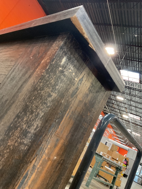 Photo 1 of ***HEADBOARD ONLY, MAJOR DAMAGE ***Signature Design by Ashley Drystan Rustic King Bookcase Bed with 2 Storage Drawers, Open Cubbies and LED Light, Foundation or Box Spring Not Needed, Dark Brown & Gray