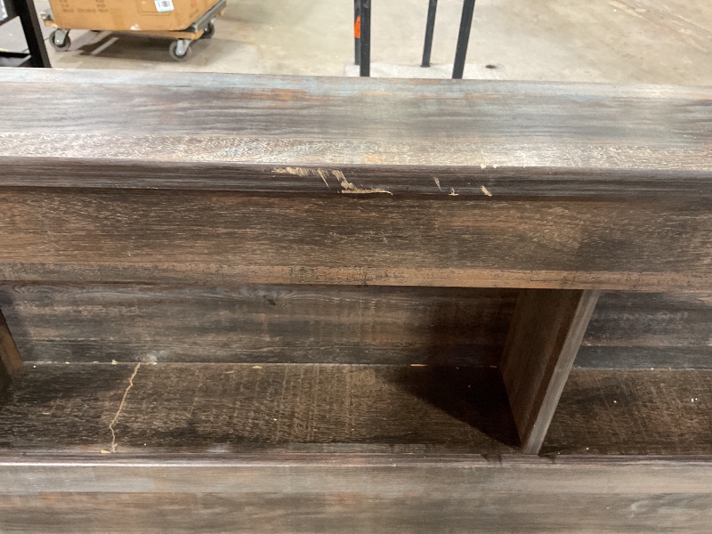 Photo 1 of ***HEADBOARD ONLY, MAJOR DAMAGE ***Signature Design by Ashley Drystan Rustic King Bookcase Bed with 2 Storage Drawers, Open Cubbies and LED Light, Foundation or Box Spring Not Needed, Dark Brown & Gray