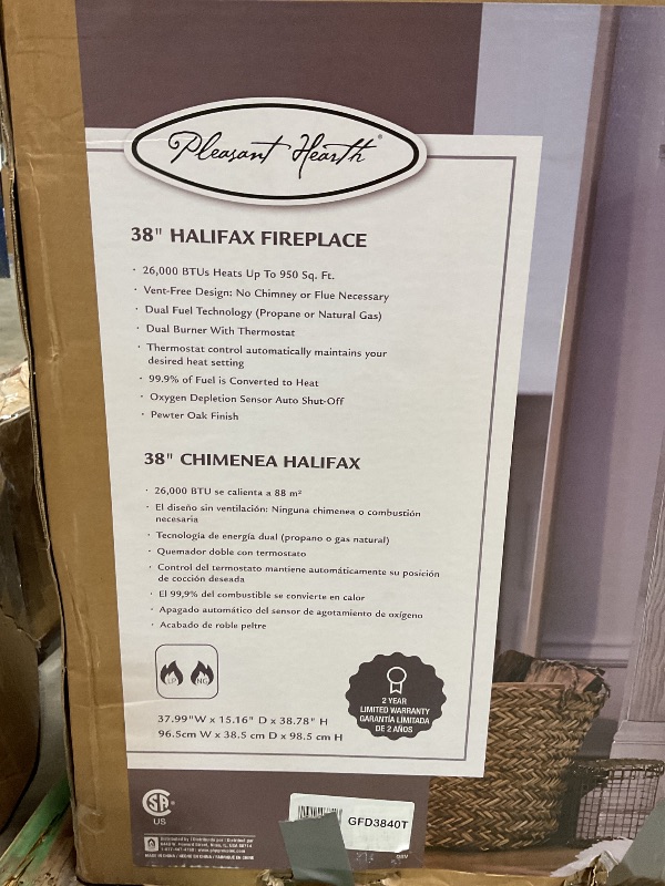 Photo 1 of ***USED, SOME DAMAGE ***Comfort Glow Dual Fuel Ventless Gas Fireplace with Mantle The Halifax, Adjustable Thermostat, Natural Gas or Liquid Propane, 26,000 BTU, Heats 900 sq ft - Pewter Oak Finish Gas Fireplace