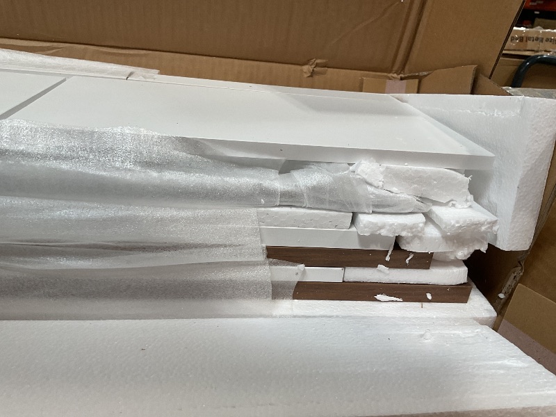 Photo 1 of *missing hardware*Garvee 72" Farmhosue Bar Cabinet with Sliding Barn Door, Large Kitchen Buffet with Hutch Wine with Charging Station, 2 Drawers, 8 Storage Shelves, LED Rustic Coffee Bar for Dining (White)