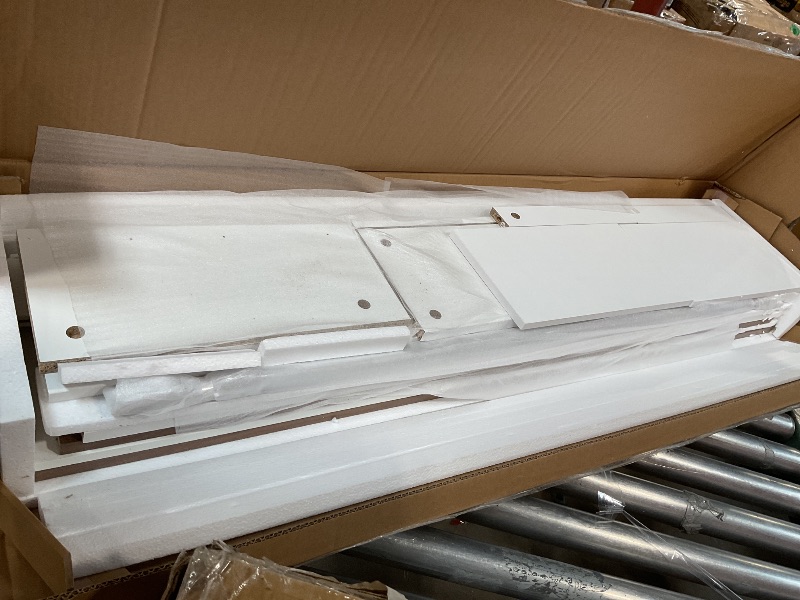 Photo 1 of *missing hardware*Garvee 72" Farmhosue Bar Cabinet with Sliding Barn Door, Large Kitchen Buffet with Hutch Wine with Charging Station, 2 Drawers, 8 Storage Shelves, LED Rustic Coffee Bar for Dining (White)