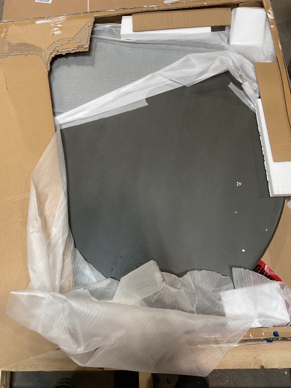 Photo 1 of *missing bottom*Merax 5-Piece Retro Round Dining Table Set with Curved Trestle Style Legs and 4 Upholstered Chairs, Kitchen Furniture, Dark Gray