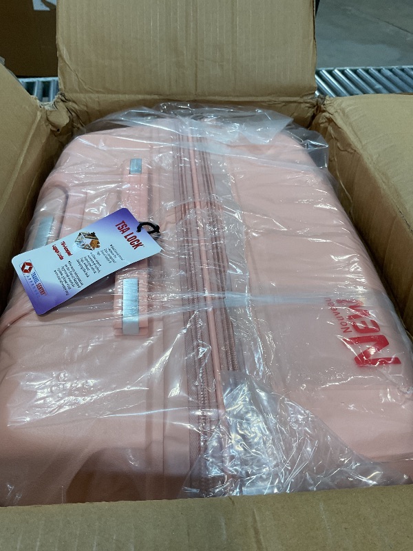 Photo 1 of *** 1 PIECE*** TRAVELEO 4 Piece Luggage Set PP Hardshell, Expandable Suitcase Set (20/24/28) with 14" Cosmetic Case, Lightweight Spinner Wheels with TSA Lock, Detachable Wheels for Nesting Storage (Pink)