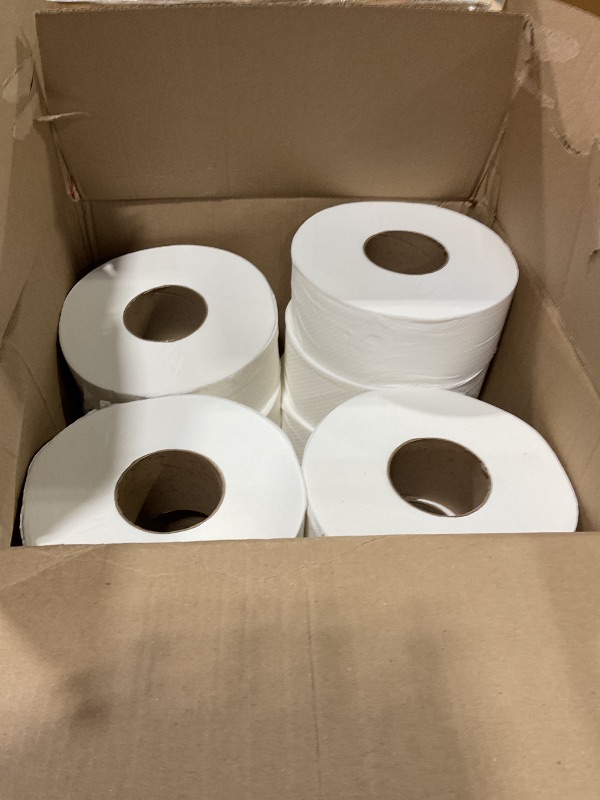 Photo 1 of *** 9 OUT OF 12*** Genuine Joe Jumbo Roll Bath Tissue - 2-Ply White Toilet Paper, 3.3" x 650' per Roll, 12 Count Bulk Pack, Recycled Fiber, Commercial Grade for Dispensers