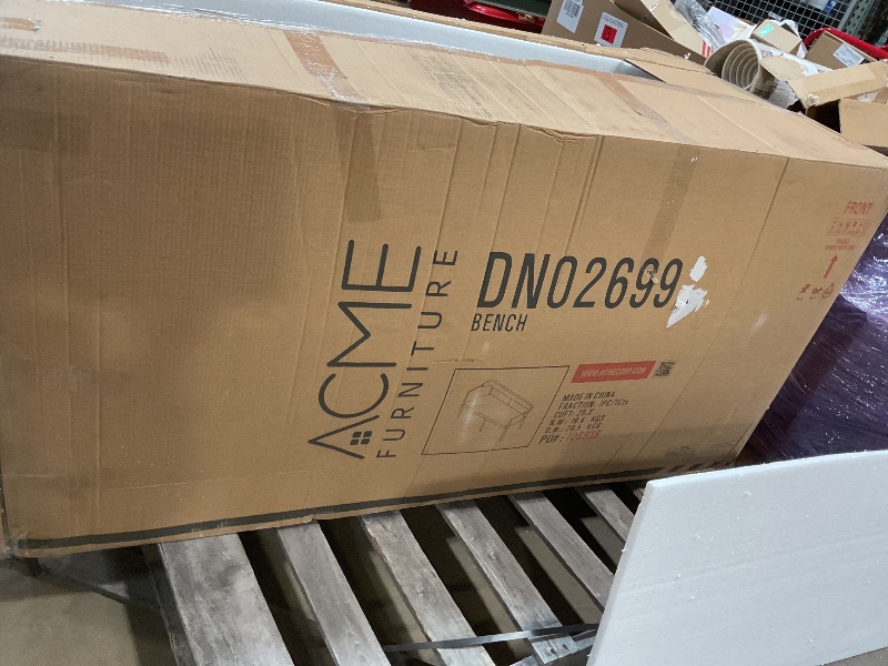 Photo 1 of ***BENT MIDDLE LEGS*** Acme Jaramillo Chenille Fabric Upholstered Bench with Gold Armrest in Black