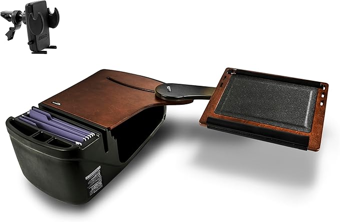 Photo 1 of **DIRT. SCRAPES**AutoExec Reach Desk Back Seat Left Side Car Desk for Your Vehicle Workstation and Mobile Office, Mahogany, with Phone Vent Clip