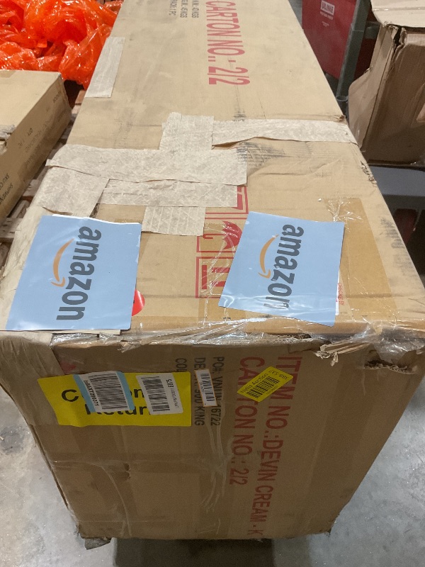 Photo 1 of **SELLING FOR PARTS AS PARTIAL SET. ONE BOX OF TWO**Meridian Furniture DevinCream-K Devin Collection Modern | Contemporary Bed with Luxe Linen Textured Fabric, 92.5" W x 97" D x 45" H, Cream, King Bed