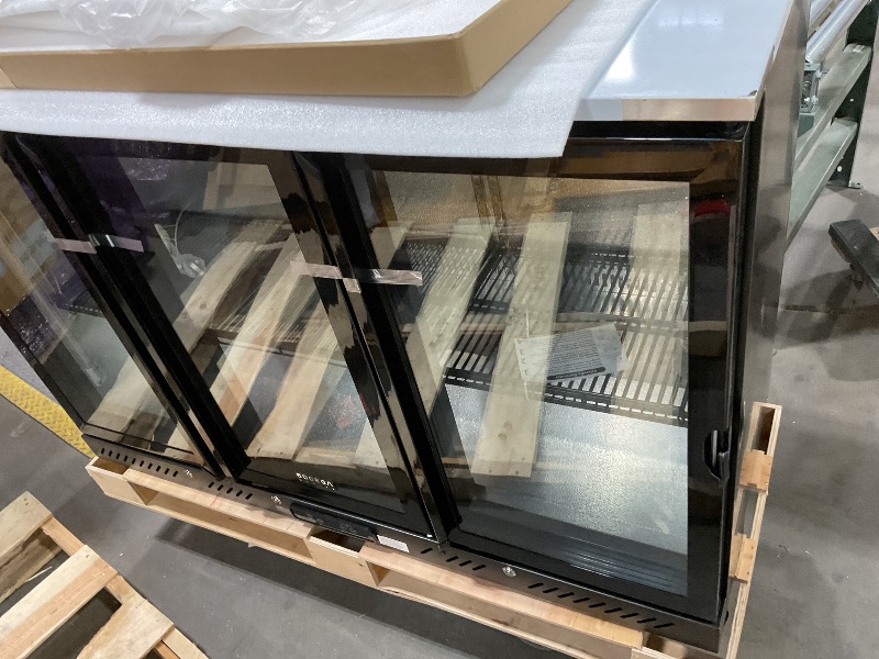 Photo 1 of **CHI/DENT  DAMAGE ON DOOR. SIDE HAS A SCRAPE AND SCRATCH**BODEGACOOLER Commercial Bar Cooler With 3 Glass Doors,12 Cu.Ft Counter Height Back Beverage Refrigerator,Display Bar Fridge with LED Lighting,Beverage Cooler for Beer Stainless Steel Top,With Cast