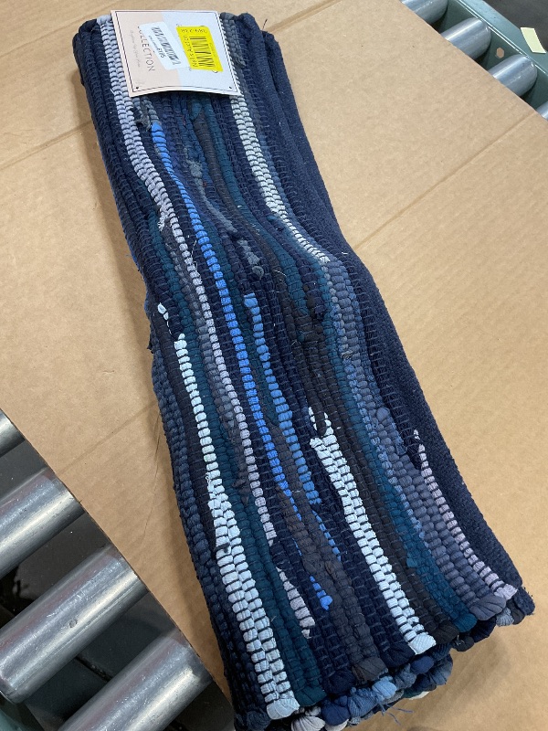 Photo 1 of Ramanta Home Cotton Rag Rug 2'x3' - Navy, Braided Recycled Rugs for High Traffic Area, Boho Farmhouse Rug for Living Room, Kitchen, Entryway Bedroom Floor Mat - 24"x36"