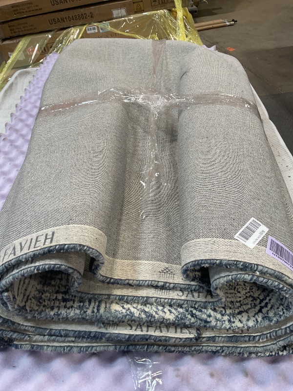 Photo 1 of *** USED, DIRTY FROM TRANSPORT ***SAFAVIEH Area Rug 9x12 - Abstract Collection - Large - Ivory & Navy, Handmade Wool, Ideal for Living Room, Bedroom, Dining Space (ABT340N)