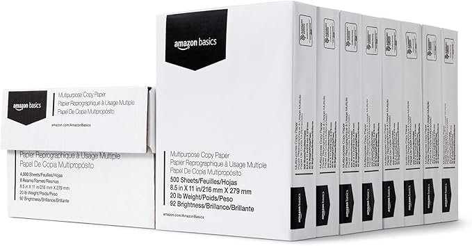 Photo 1 of **FOLDS**Amazon Basics Multipurpose Copy Printer Paper, 20 lb, 8.5 x 11 Inches, 8 Reams (4,000 Sheets), 92 Bright White, Great for Crisp Ink Printing