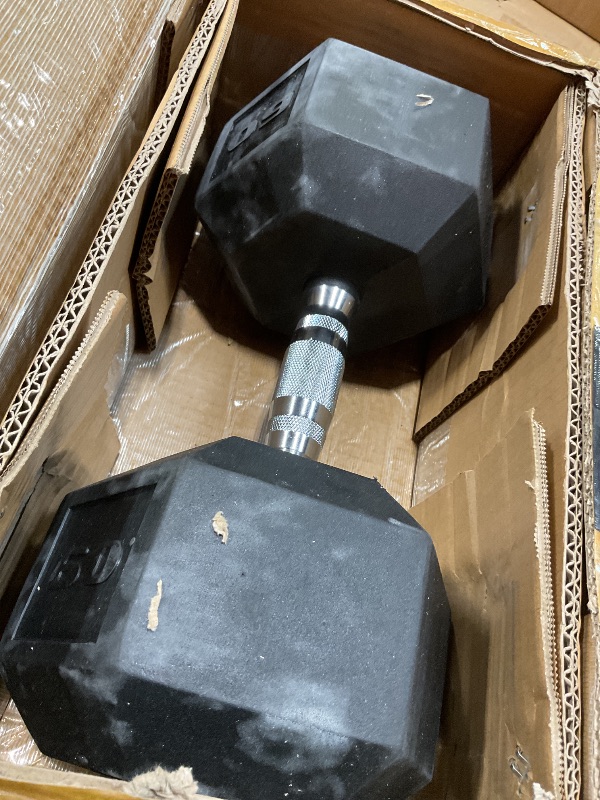 Photo 1 of **WET/SCRAPE DAMAGE**CAP Barbell 60 LB Rubber Coated Hex Dumbbell Hand Weight - | Chrome Handle